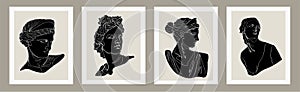 Vector set of antique sculptures silhouette.